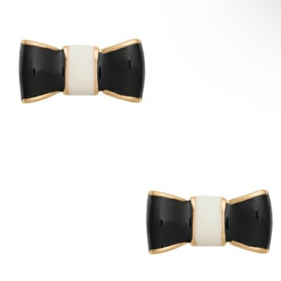 Kate Spade Take a Bow Black and White Bow Earrings - Picture 1 of 1